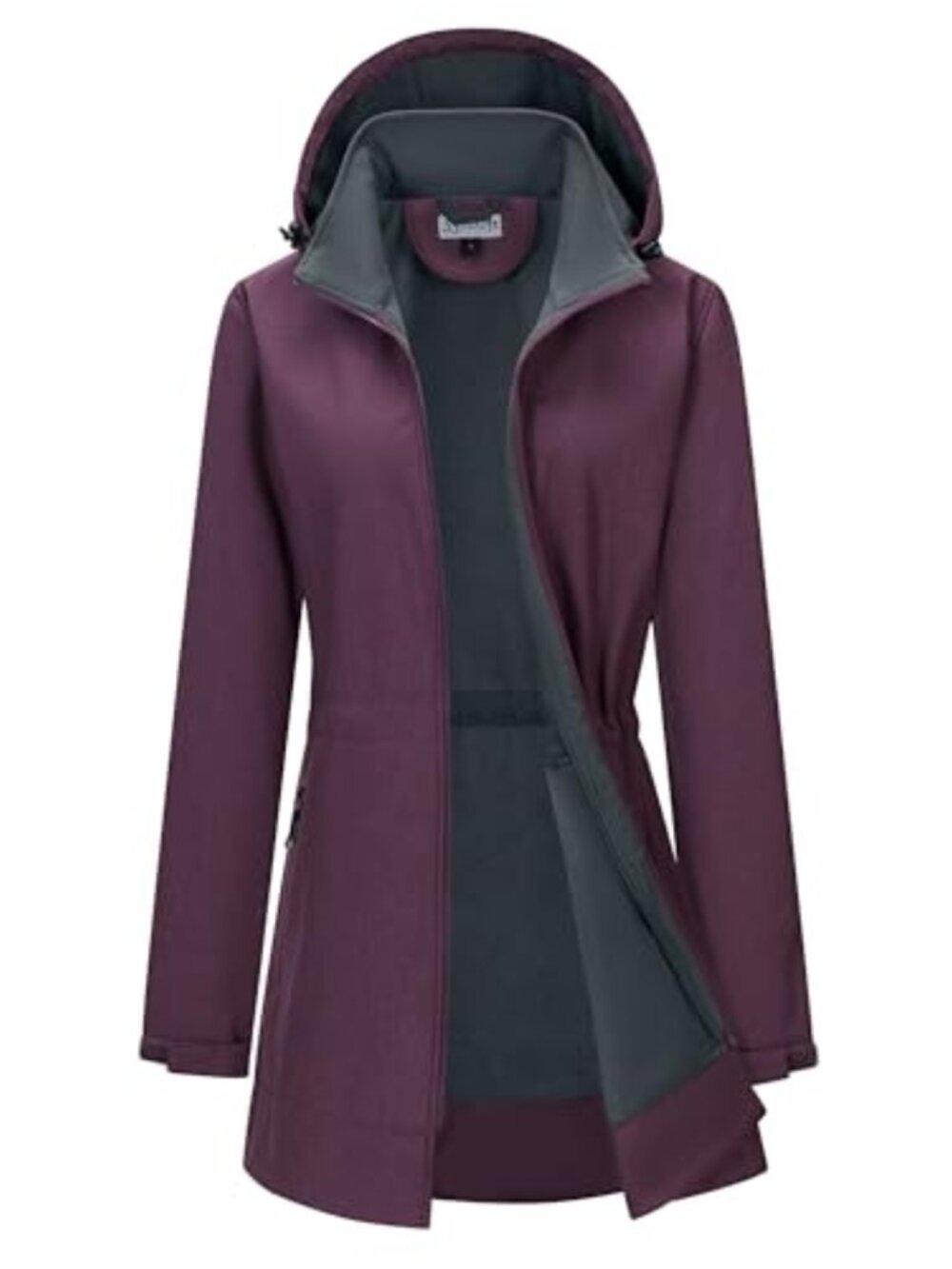 Women's Waterproof Softshell Long Rain Jacket Hood Fleece Lined Windproof